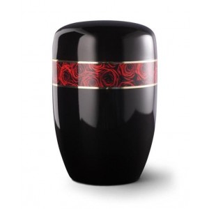 Steel Urn (Black with Red Rose Border)